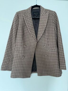 Massimo Dutti Houndstooth Blazer in Burgundy and Cream